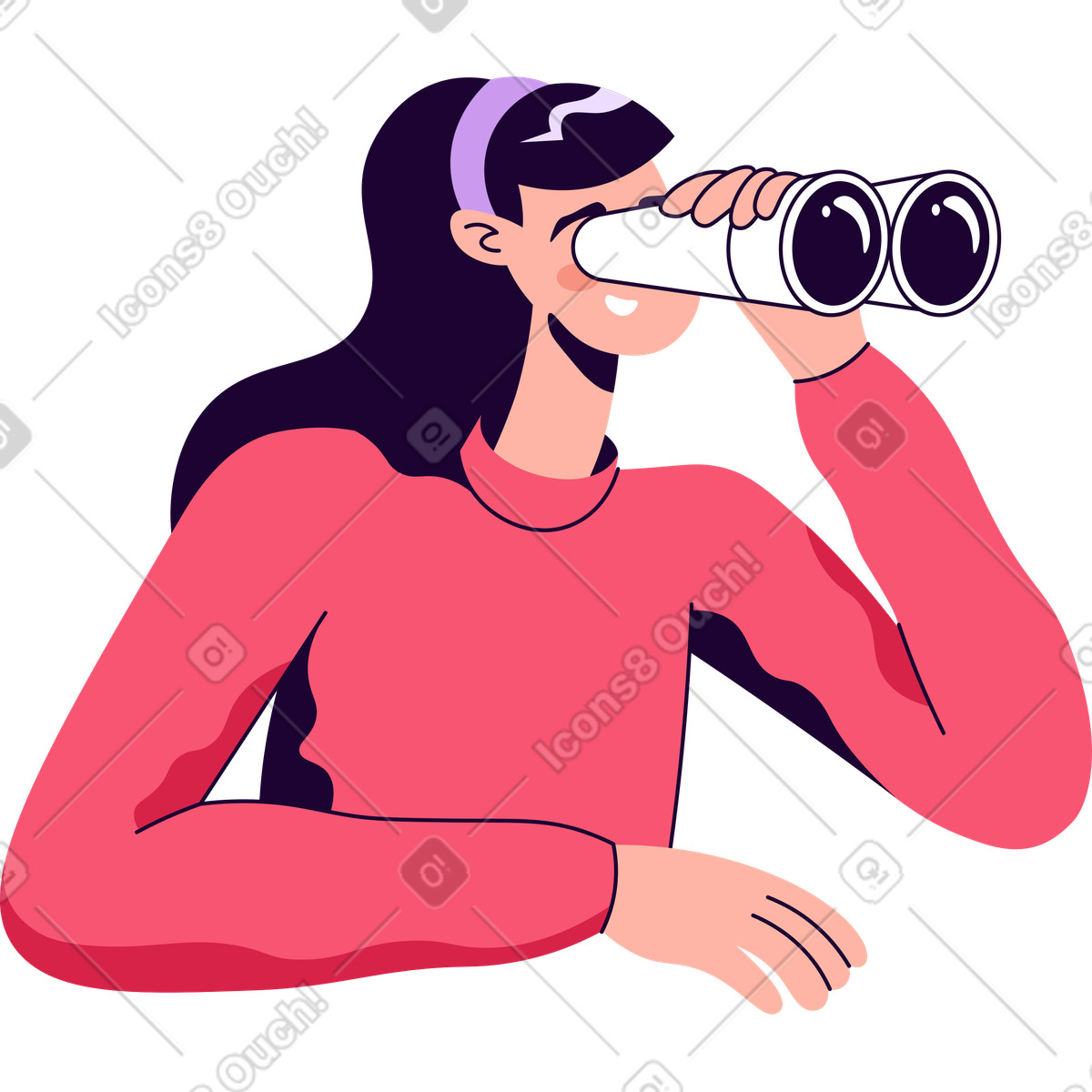 Ilustración Niña mirando a través de binoculares en estilo Martina descargar en PNG y SVG