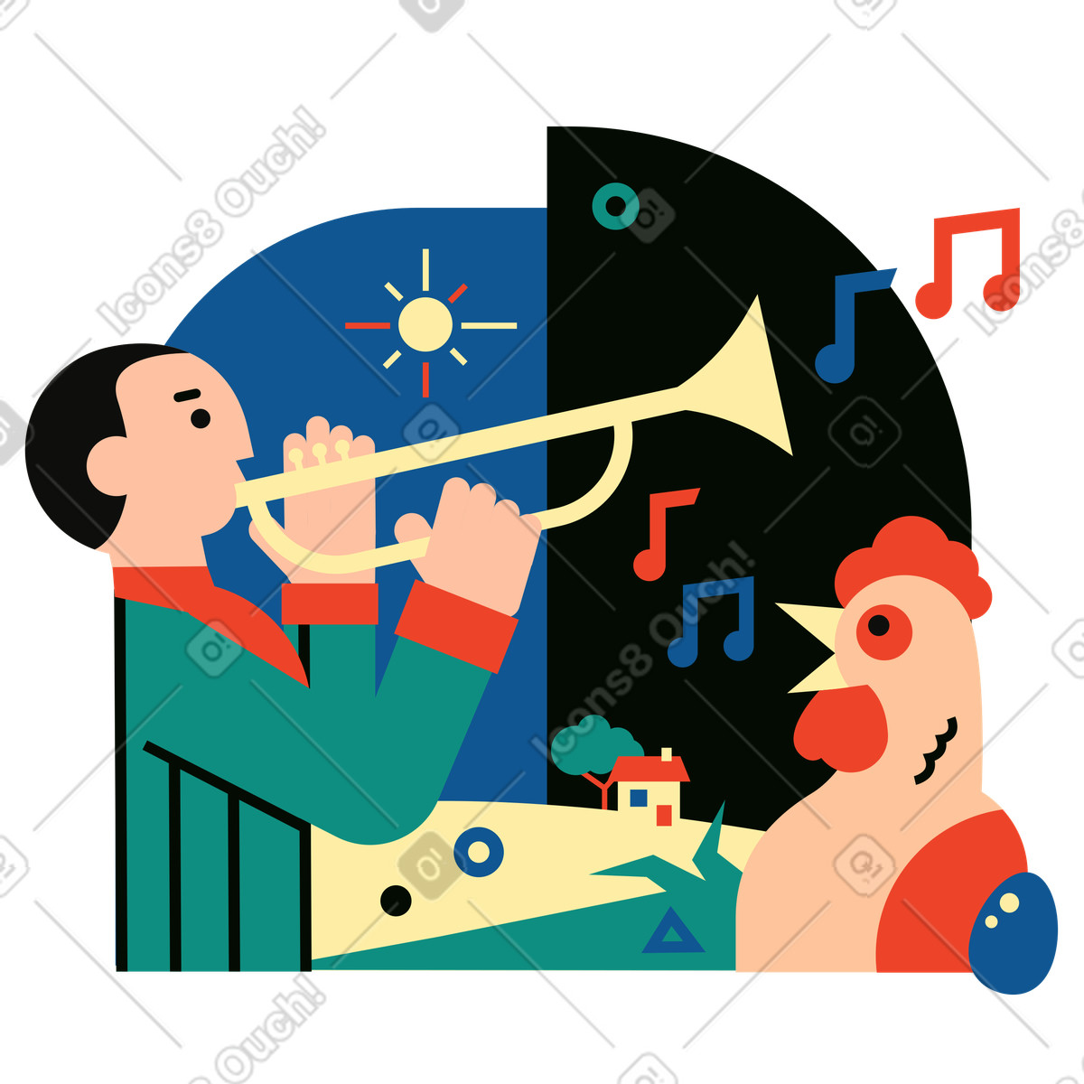 Ilustración Hombre tocando música country con una trompeta en estilo Polar a descargar en PNG y SVG
