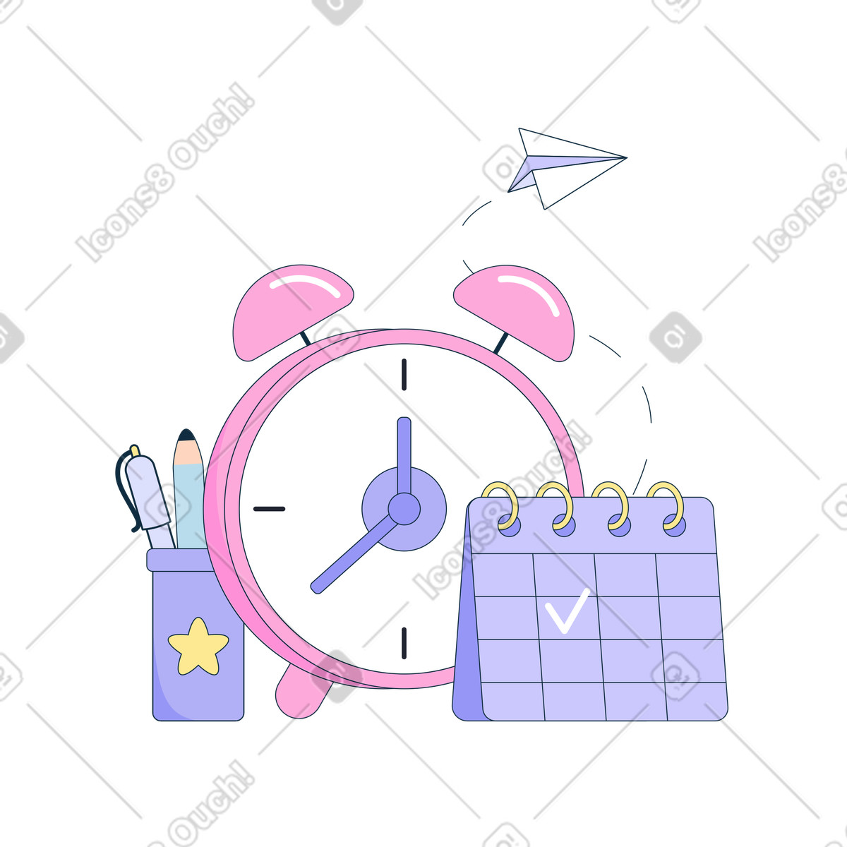 Ilustração de Relógio perto do calendário em no estilo Bubble gum para baixar em PNG, SVG