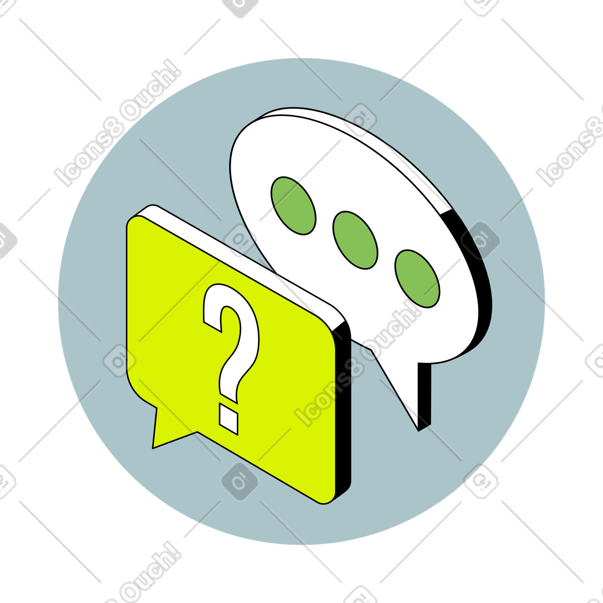 Illustration Bulles de discussion du support client dans le style Isometric à télécharger aux formats PNG, SVG