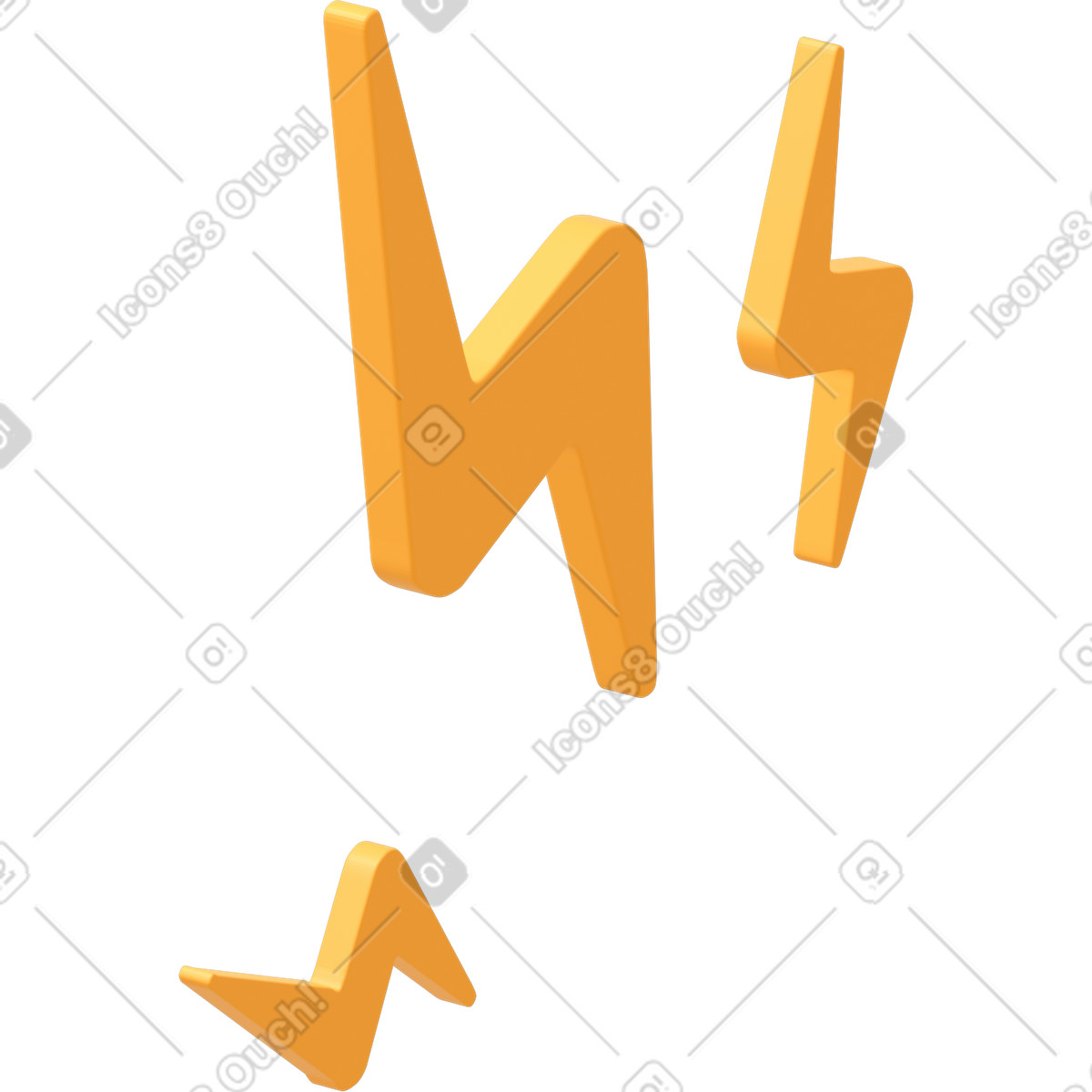 Three yellow lightning strikes illustration in 3D Flame style download in PNG, SVG