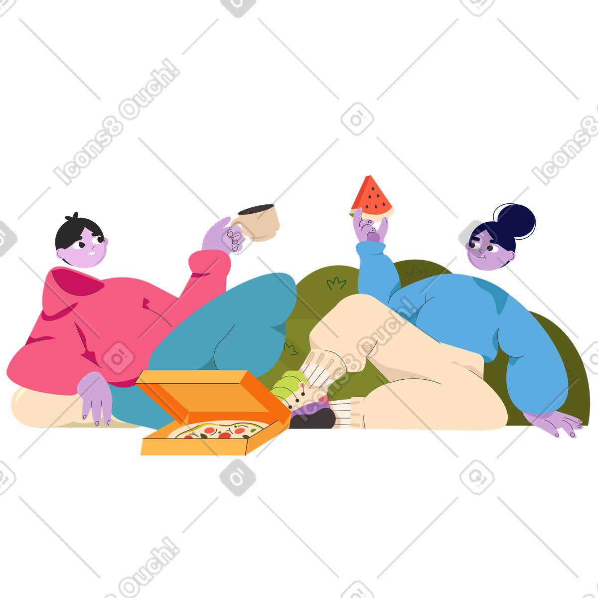 Picknick mit einem freund-Illustration im Dizzy-Stil als Download in PNG, SVG