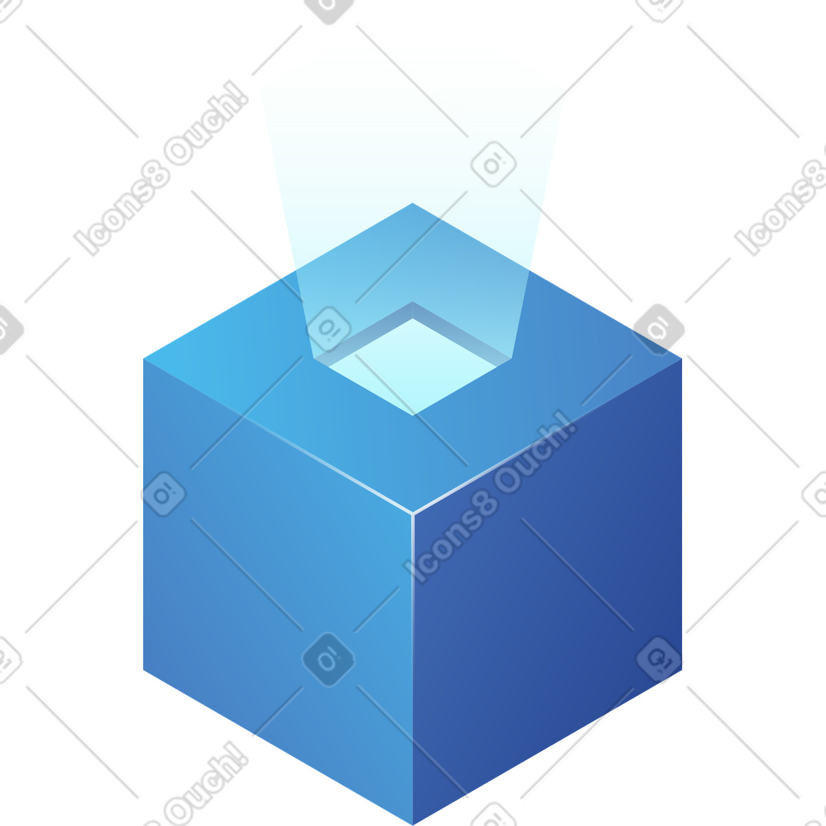 Illustration Cube avec un trou carré brillant dans le style Quantum à télécharger aux formats PNG, SVG