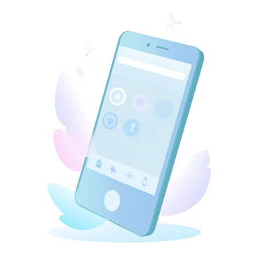 A smartphone is positioned upright, showing a digital wallet app on its screen. The app interface features various cryptocurrency icons arranged in a grid format, each with distinct designs and colors. The smartphone has a sleek design with a thin bezel, and it rests on a smooth surface. The background is softly blurred, enhancing the focus on the smartphone and the app displayed.