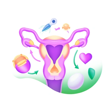 A modern pastel illustration depicting a detailed anatomical representation of a penis, highlighting key features such as the shaft, glans, and urethra. Surrounding the anatomy are colorful visual elements representing fertility and reproduction, including sperm cells and an egg. There are arrows indicating the process of fertilization. Additional symbols such as a heart and a baby icon are included, emphasizing the concept of reproduction. The overall composition is harmonious and educational in nature.