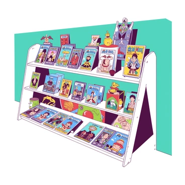 A collector's display shelf filled with rare and shiny One Piece trading cards