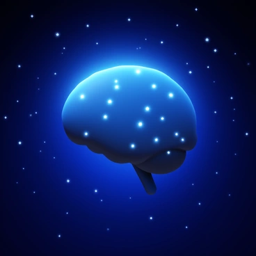 A night sky where stars are aligned to form the shape of a brain, emphasizing the prefrontal cortex