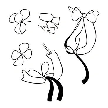 Hands tying a perfect bow on a ribbon step-by-step with guidance lines