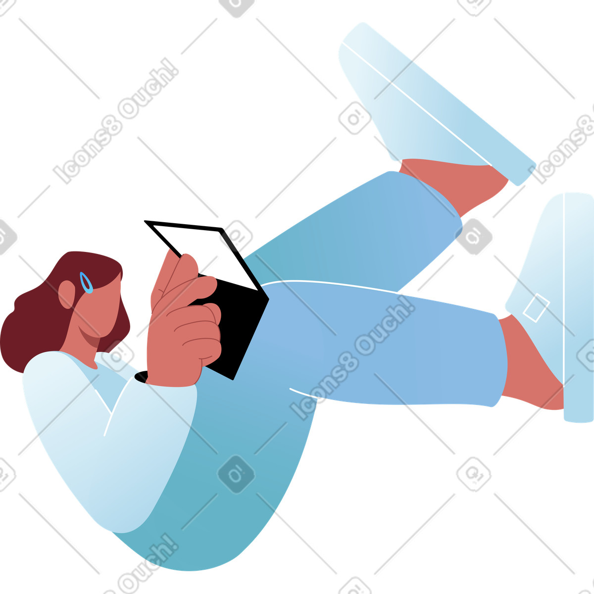 Young woman sitting with laptop illustration in Airy style download in PNG, SVG