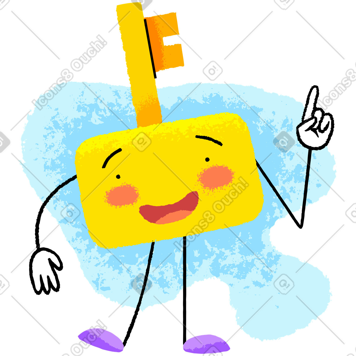 Smiling key pointing up its finger illustration in PNG, SVG