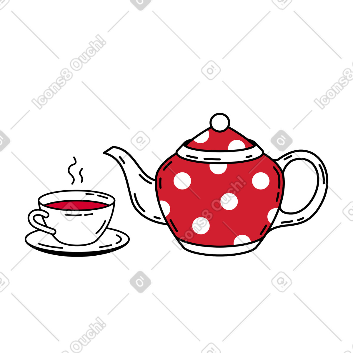 Teepause: teekanne und teetasse-Illustration im Ruby-Stil als Download in PNG, SVG