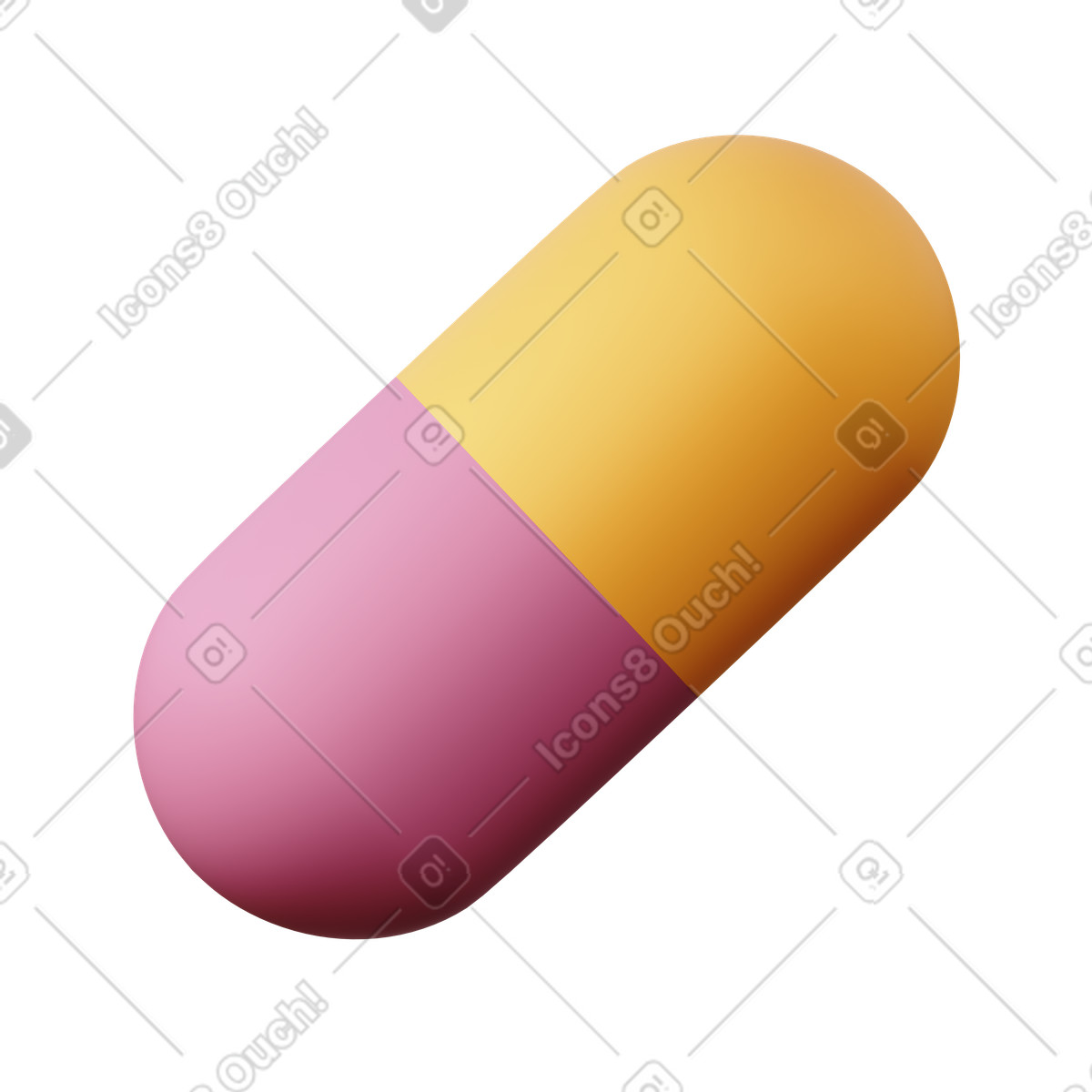 Ilustración Pastilla amarilla y rosa, medicamento con receta farmacia en estilo 3D Sugary a descargar en PNG SVG