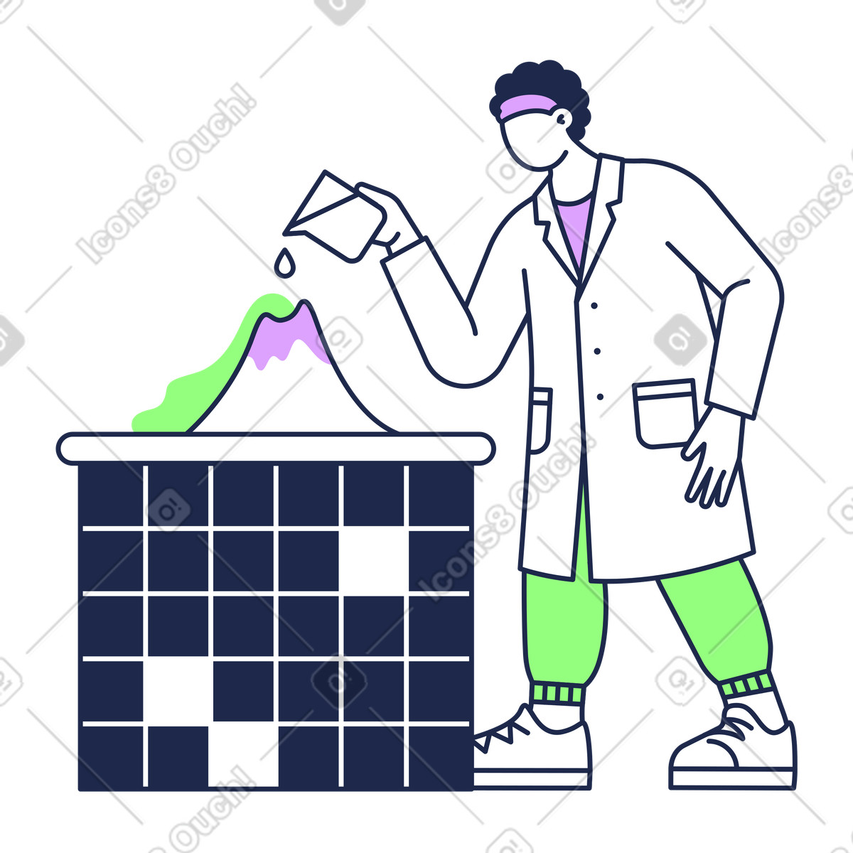 Bicarbonato di sodio e aceto vulcano science fair project illustrazione in stile Outline scarica in PNG, SVG