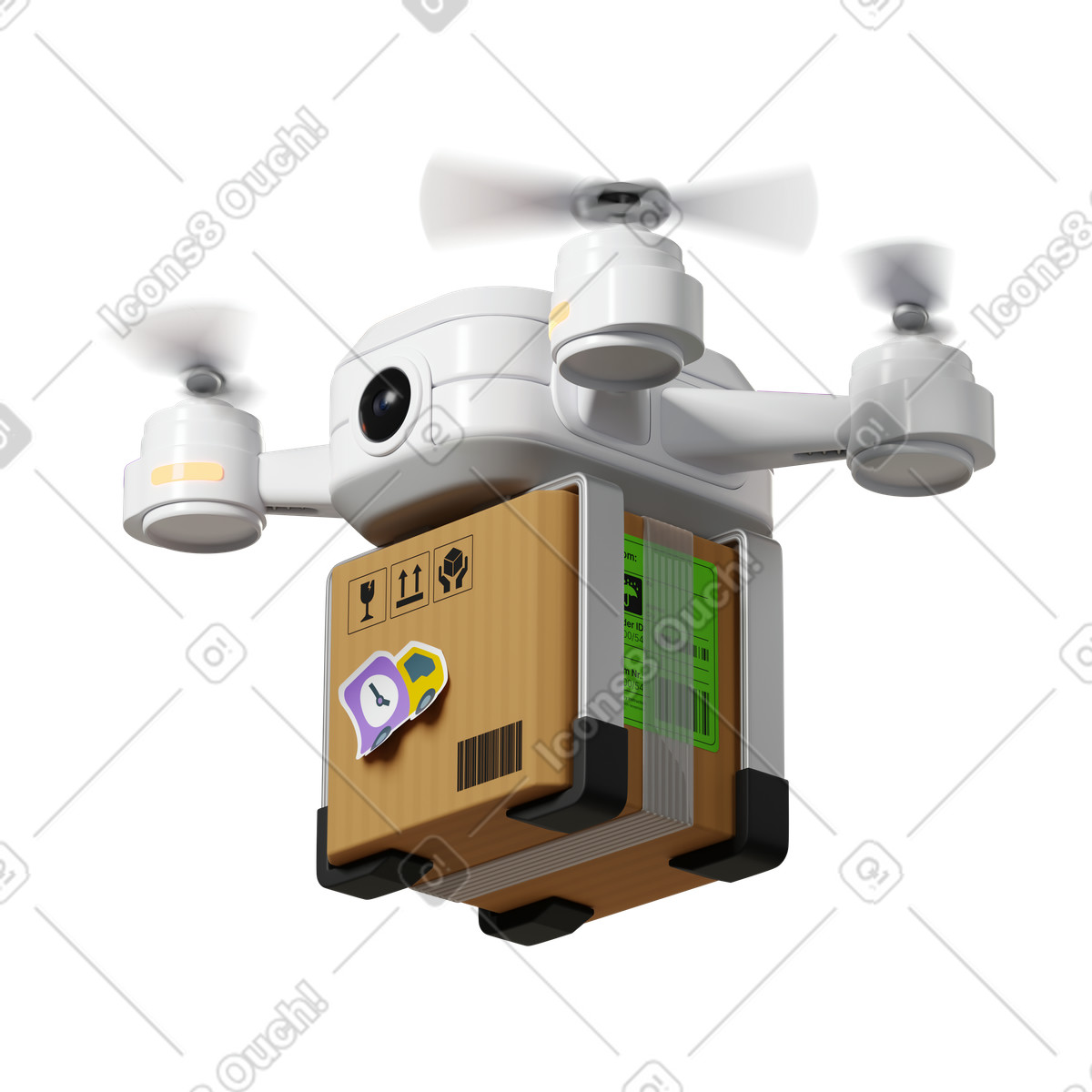 Delivery drone with parcel-Illustration im 3D Stickle-Stil als Download in PNG, SVG