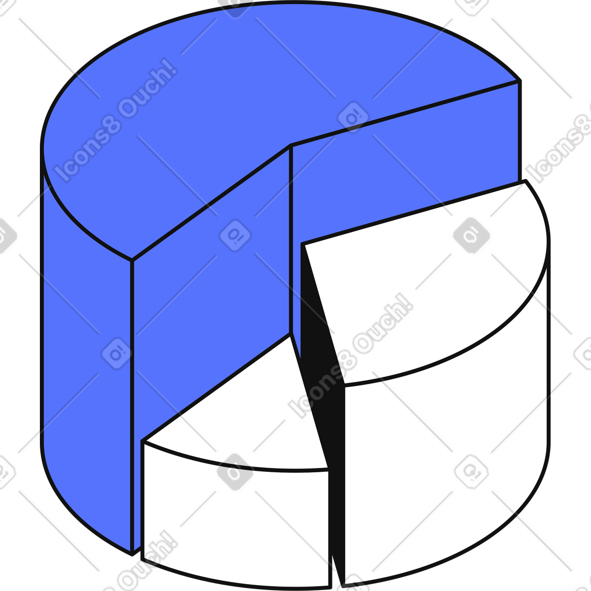 Pie chart showing data distribution with highlighted blue segment emphasis illustration in Main style download in PNG, SVG