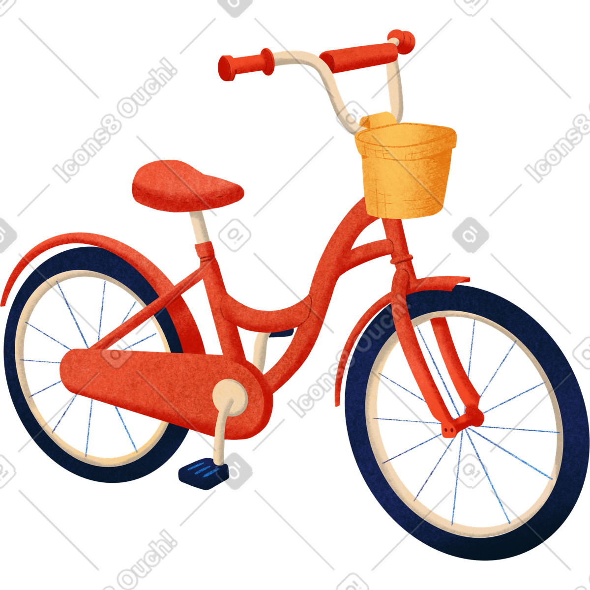 Gleam 스타일의 Red bicycle with a yellow basket 일러스트레이션 PNG, SVG 다운로드