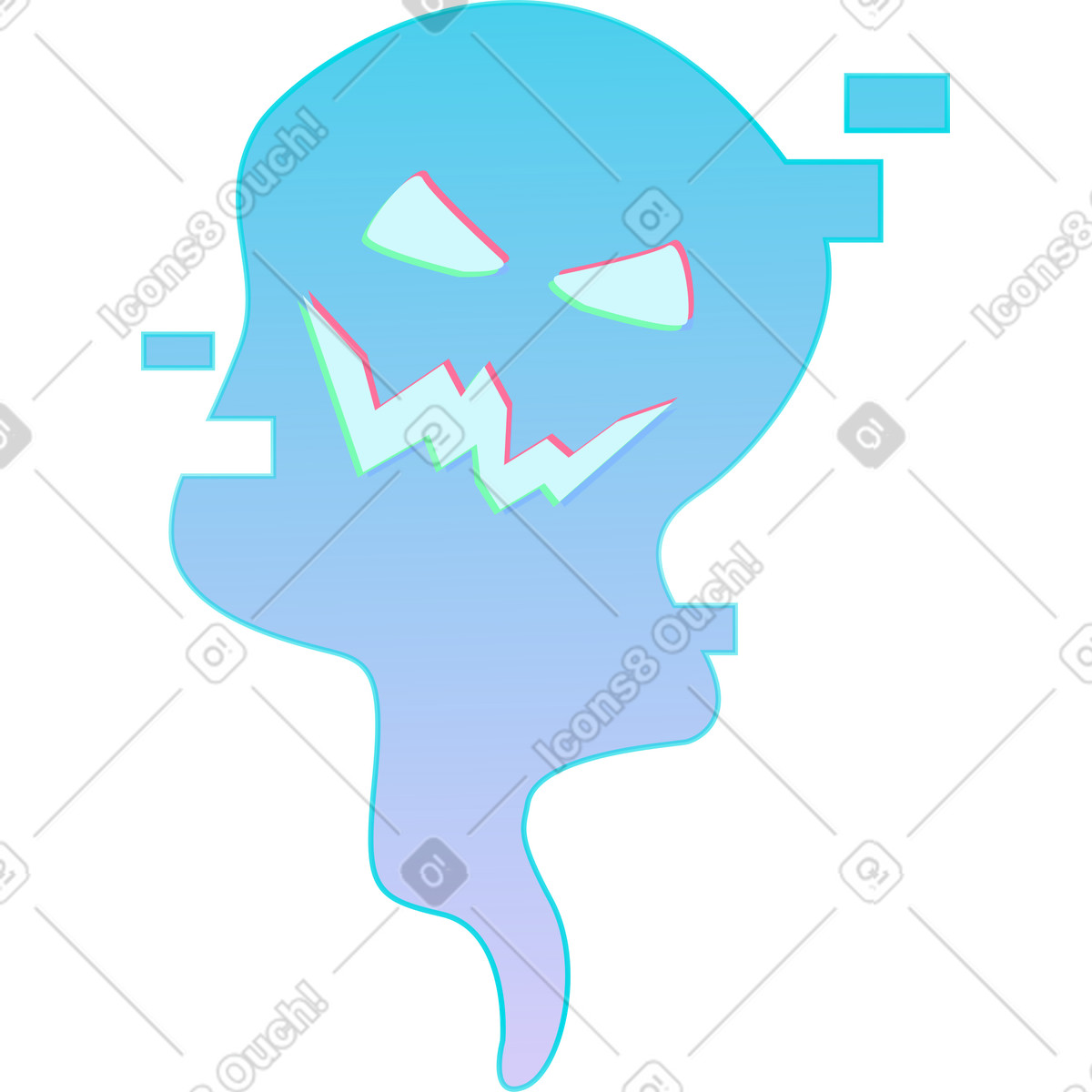 Neon スタイルの グリッチのあるゴースト のイラストをPNG、SVG形式でダウンロード
