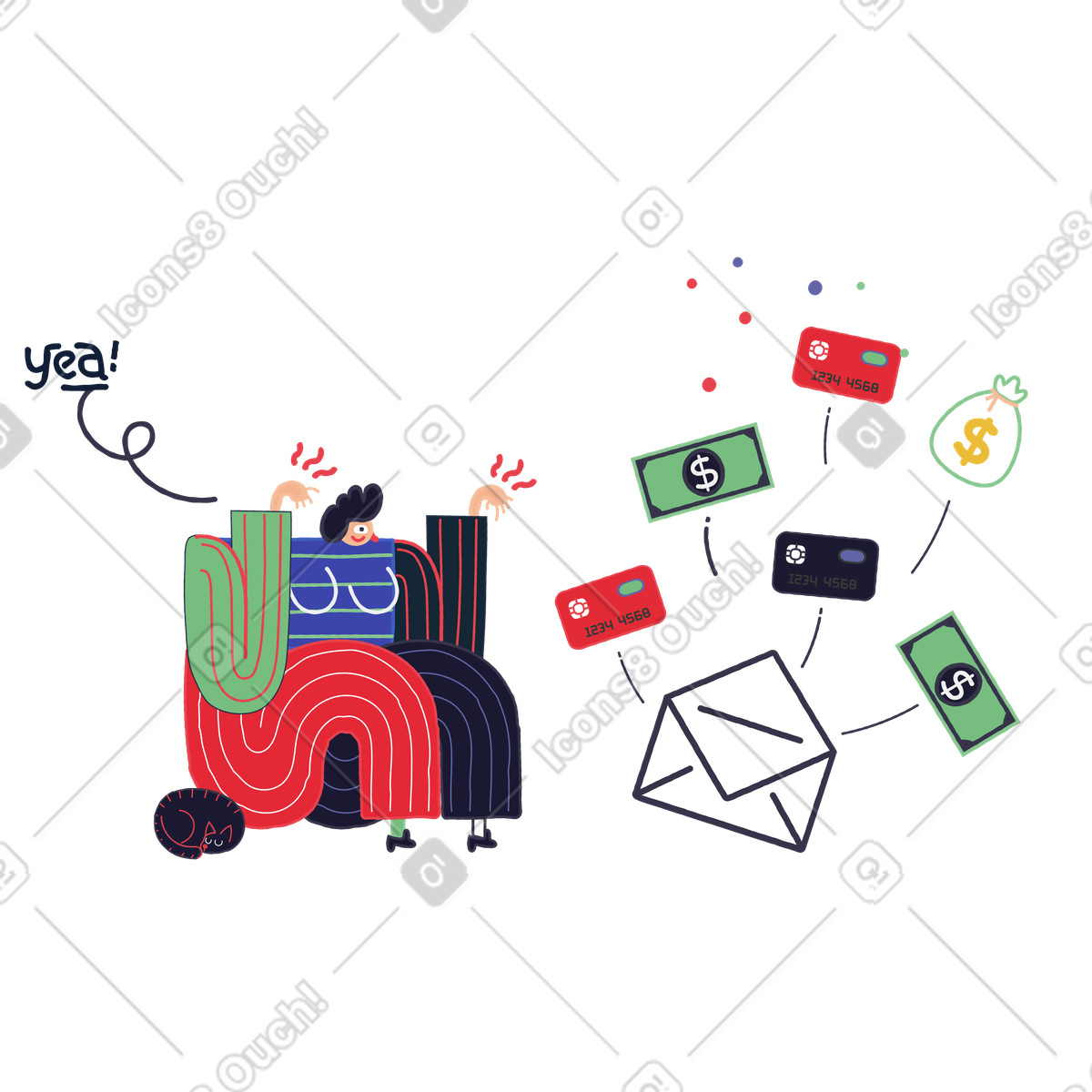Ilustração de Email entregue em no estilo Stripy para baixar em PNG, SVG