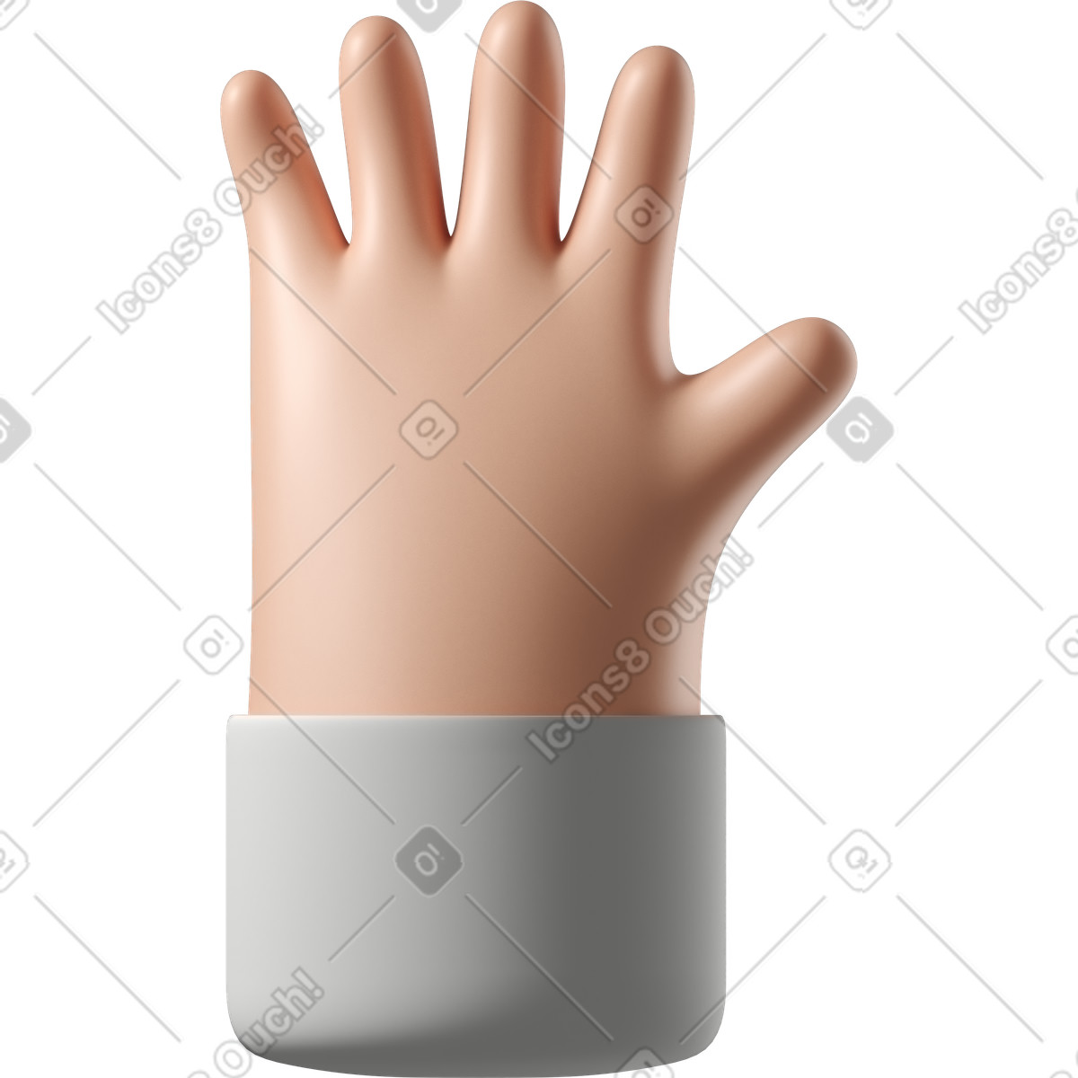 Ilustración Piel blanca que agita la mano con los dedos extendidos en estilo 3D Hands Fun&Wild a descargar en PNG y SVG