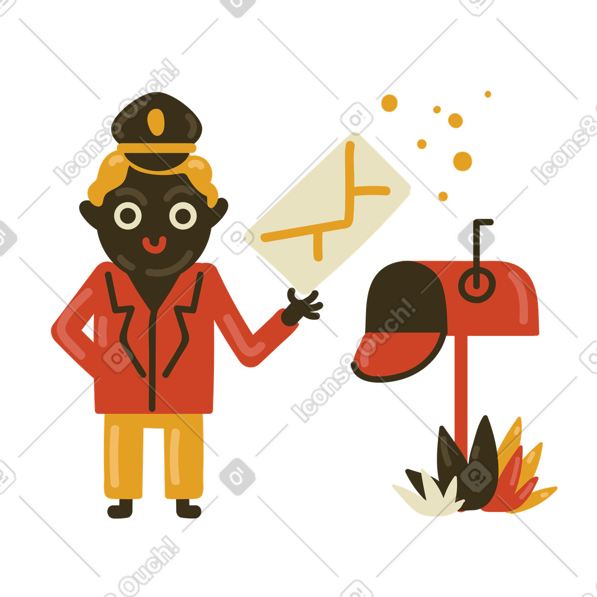 Ilustración Cartero entregando carta al buzón en estilo Arabica a descargar en PNG y SVG
