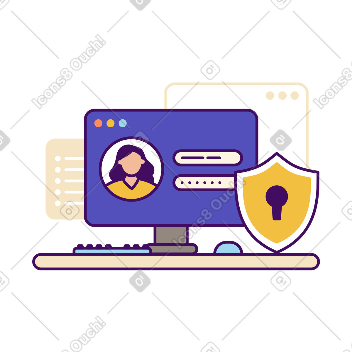 Online registration form on desktop monitor, Secure user authentication or sign up illustration in Simplistic style download in PNG, SVG