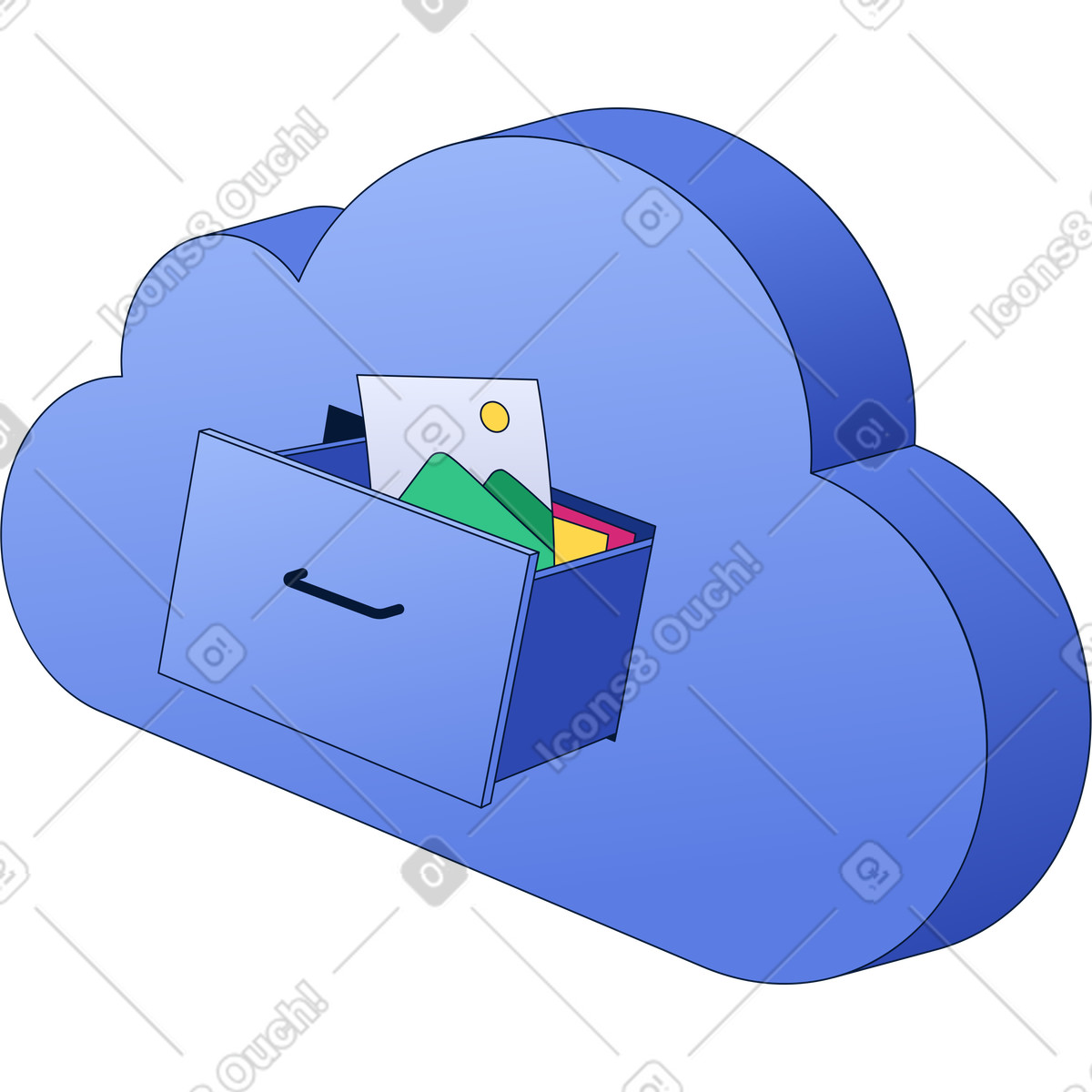 Cloud with drawer illustration in PNG, SVG