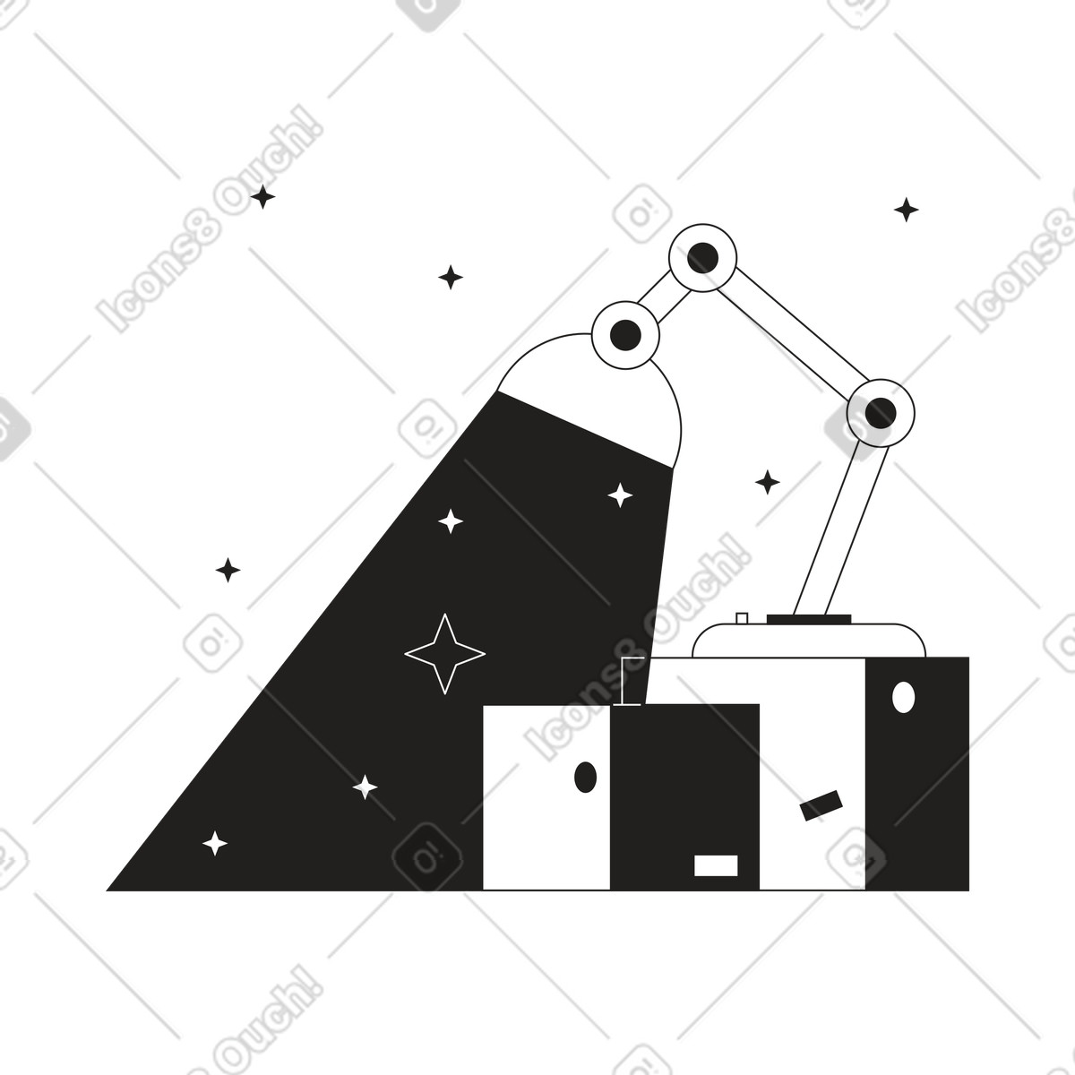 Luminous table lamp on boxes illustration in Tokyo style download in PNG, SVG