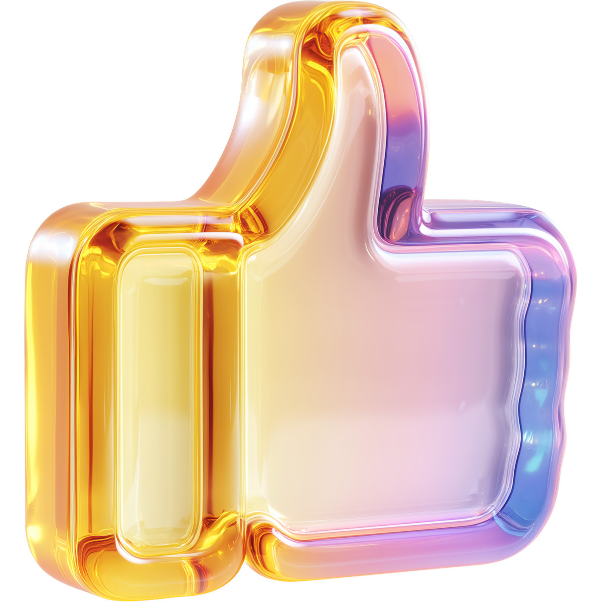 Thumbs up icon, glossy glass render, pink yellow gradient illustration in Vitrum style download in PNG, SVG