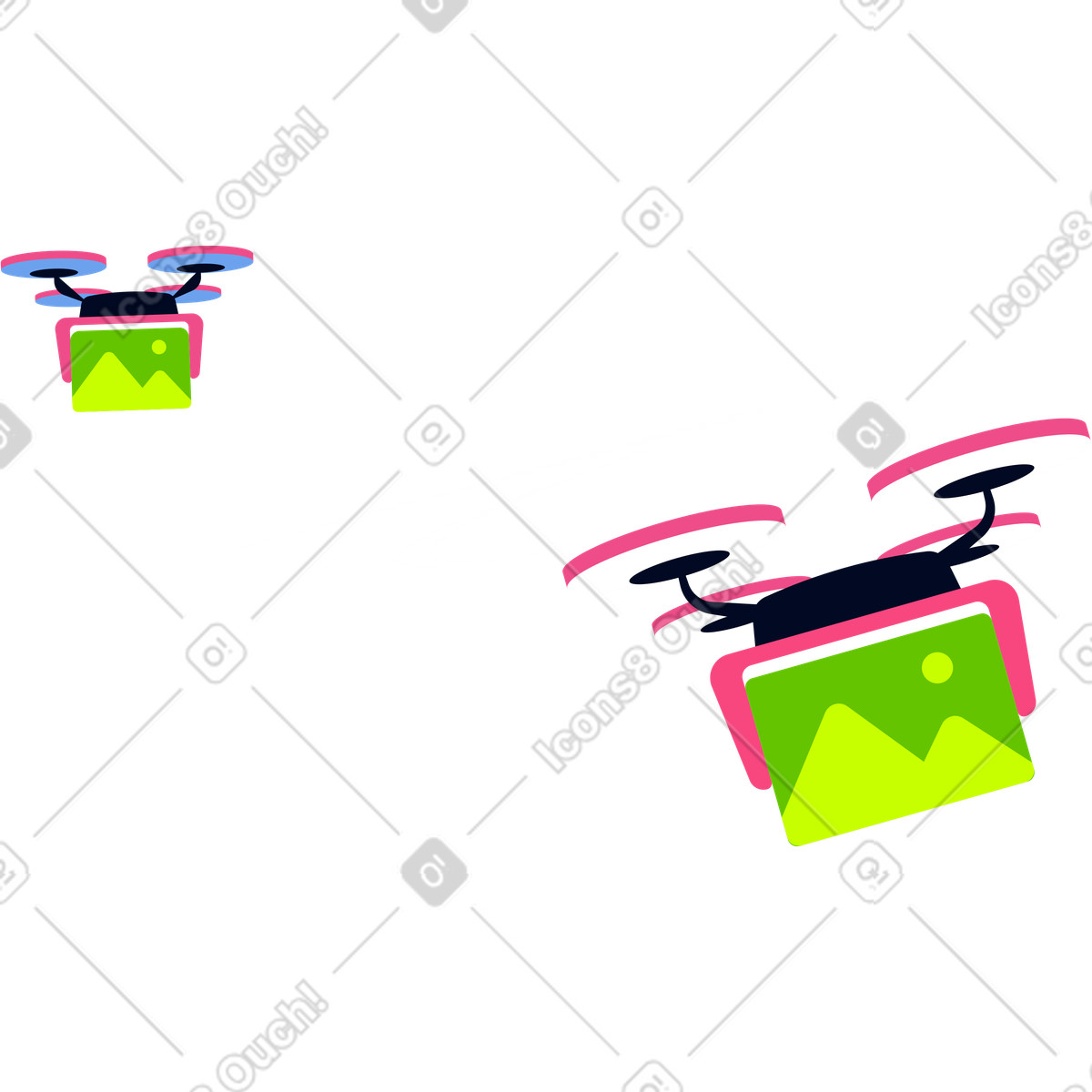 Zwei quadrocopter-Illustration im Space-Stil als Download in PNG, SVG