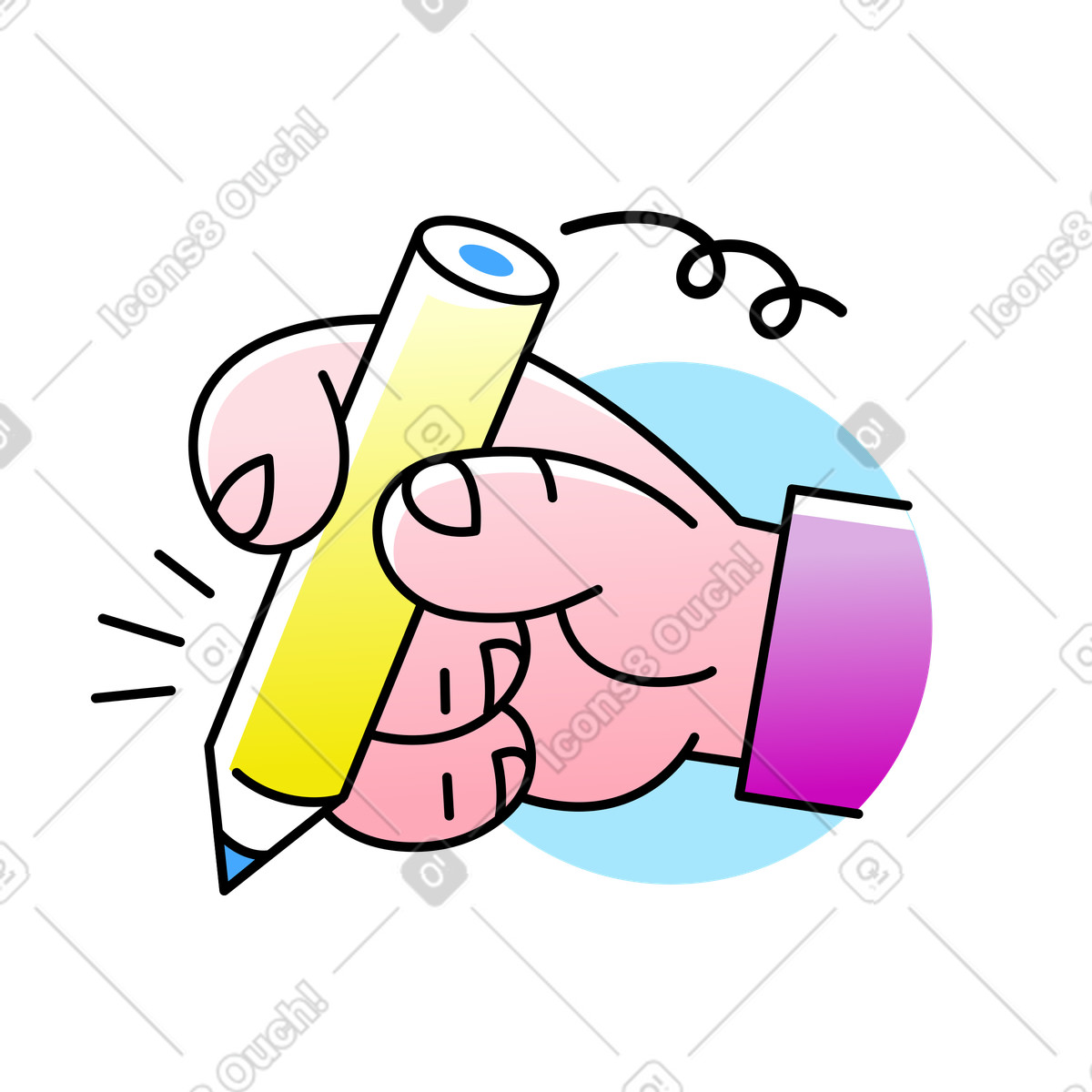 Ilustração de Mão segurando um lápis para escrever em no estilo Pocus baixar em PNG, SVG