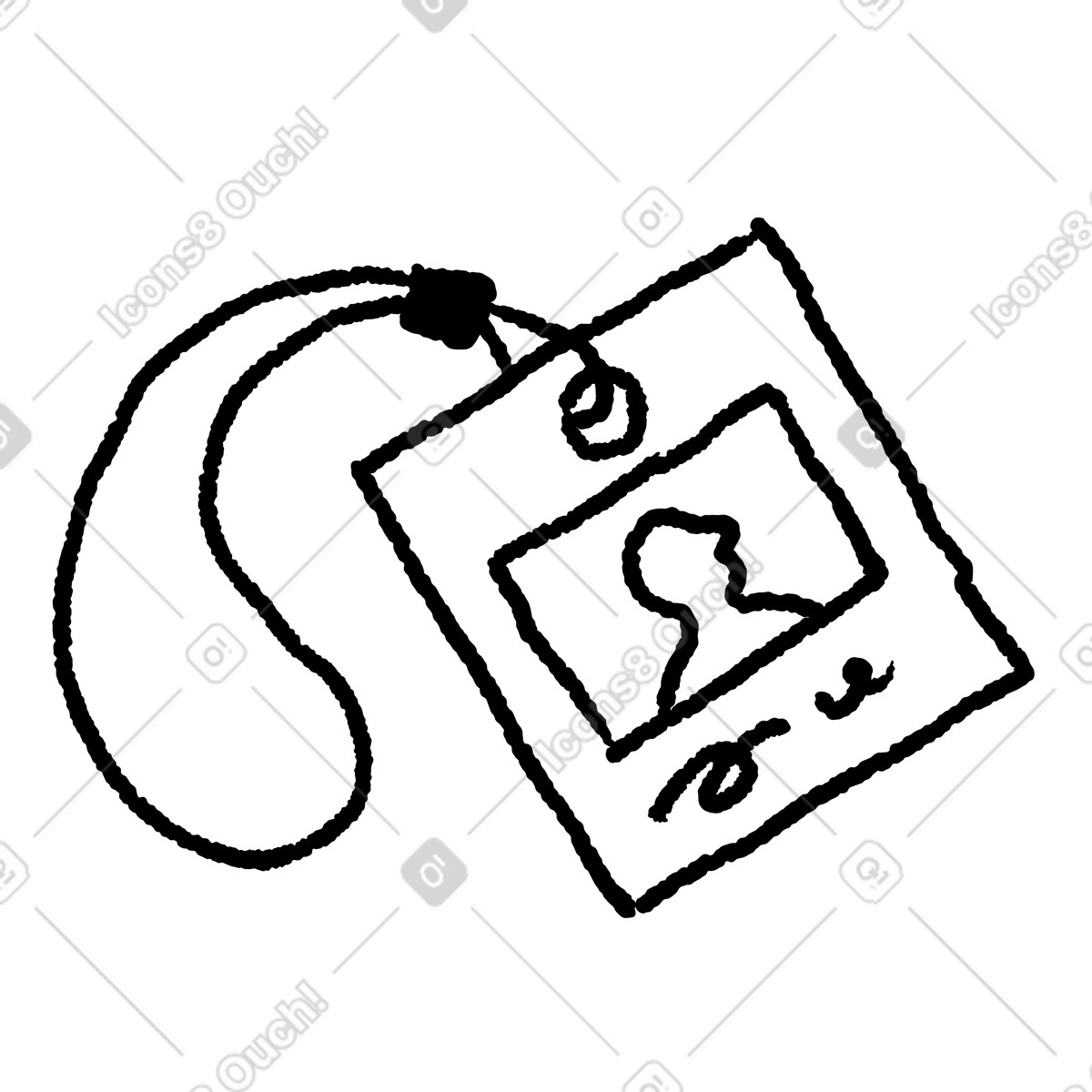 Badge lanyard with photo id card and simple portrait outline illustrazione in stile Black Chalk scarica in PNG, SVG