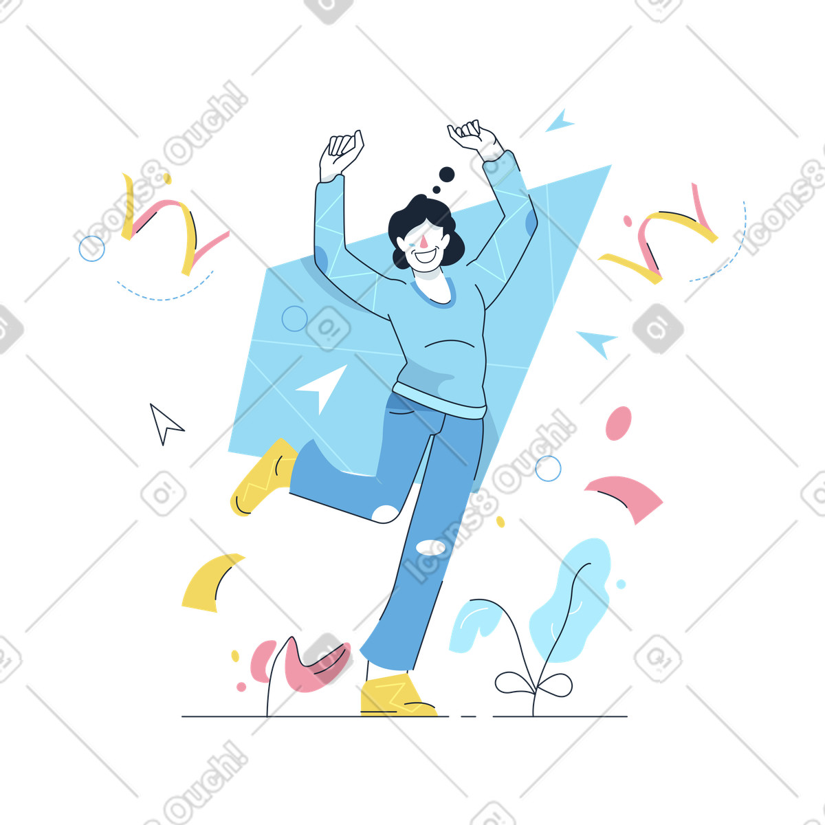 Ilustração de Mulher alegre e feliz em no estilo Work Hard para baixar em PNG, SVG