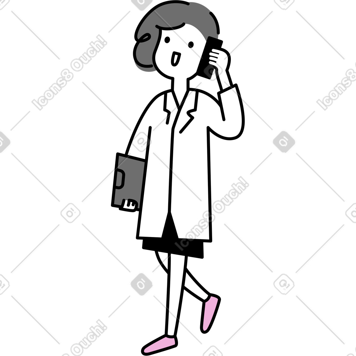 Ilustración Doctora hablando por teléfono en estilo Mochi a descargar en PNG y SVG