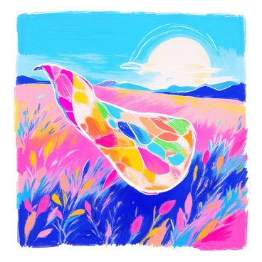 A "wind-swept dupatta" in bright colors is gracefully fluttering in the breeze. The vibrant fabric features a mix of hues such as pink, yellow, and green, creating a lively pattern. The dupatta is caught in mid-air, showcasing its flowing movement. In the background, a "clear blue sky" stretches across the image, adding contrast to the colorful fabric. The sun casts a gentle light, enhancing the brightness of the colors.