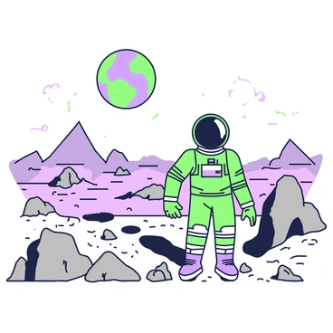An astronaut is standing on the rugged terrain of Mercury, surrounded by rocky formations and craters. The astronaut is wearing a space suit with a reflective visor, and their gloves are gripping a small device. In the background, the surface of Mercury displays a mix of grey and brown rocks, with fine dust covering the ground. Above, Earth is visible in the sky, appearing as a vibrant blue and green sphere, providing a stark contrast to the harsh landscape. The horizon stretches out in the distance, dotted with more craters and jagged rocks.