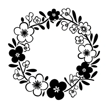 A decorative garland composed of various native Australian flowers, such as banksias, wattles, and kangaroo paws, gracefully intertwined with green foliage. The garland is arranged in a circular shape, with different types of flowers positioned throughout to create an organic balance. Each flower exhibits intricate petal structures and textures, showcasing the unique characteristics of Australian flora. The overall design of the garland appears lush and vibrant, emphasizing the beauty of the native blossoms.