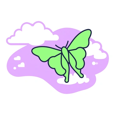 A "luna moth" is flying gracefully through a sky. The sky is filled with "soft, billowy clouds" that appear fluffy and light. The moth's wings are open wide, displaying their intricate patterns and shapes as it moves through the air. The clouds vary in size and shape, creating a dynamic backdrop for the moth's flight. The scene captures the beauty of the moth in motion against the expansive sky.