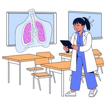 A medical student examining a 3D model of the trachea in a classroom setting