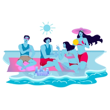 The main characters enjoying a rare day of peace at a sunny beach