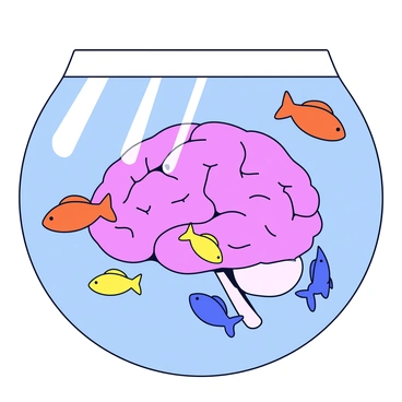 A brain submerged in water with fish swimming around