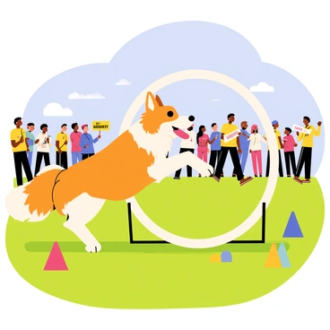 A collie participating in an agility competition, jumping through hoops