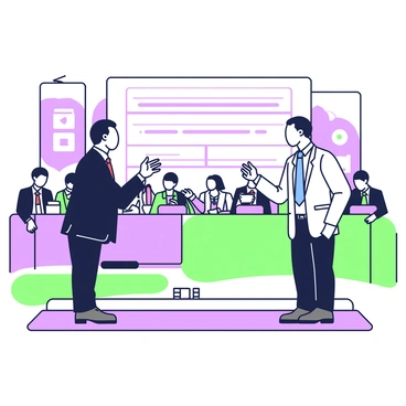 Two politicians are standing on a stage, facing each other with intense expressions. One politician, wearing a dark suit and a red tie, gestures emphatically with his right hand, while the other, dressed in a light gray suit and blue tie, leans slightly forward, responding assertively. Behind them, a large screen displays key points of their debate topic. The audience is seated in rows, paying close attention, with some individuals appearing to take notes. Bright stage lights illuminate the scene, casting shadows on the floor.