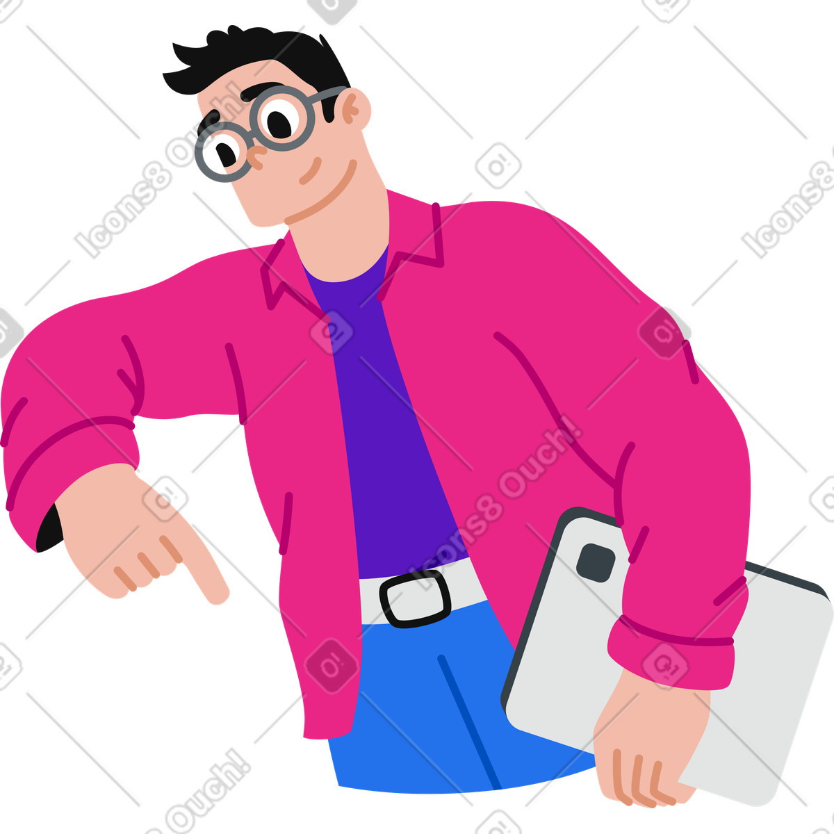 Man in glasses with tablet illustration Active style download PNG, SVG