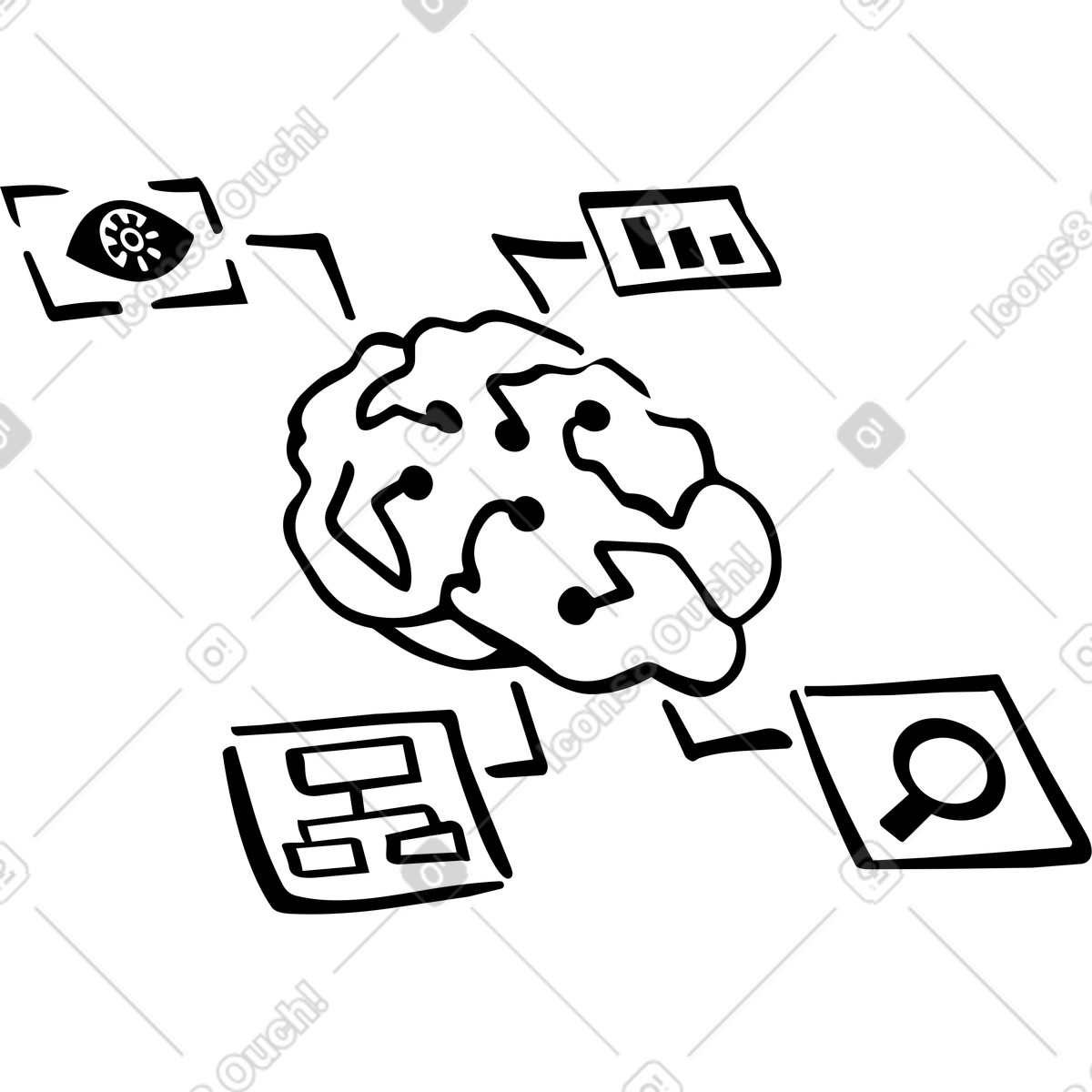 Digital learning with artificial intelligence virtual brain illustration in Line style download in PNG, SVG