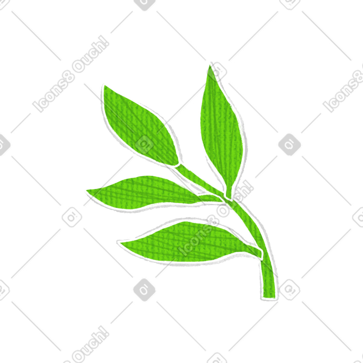 Green twig with five leaves illustration in Crafty style download in PNG, SVG