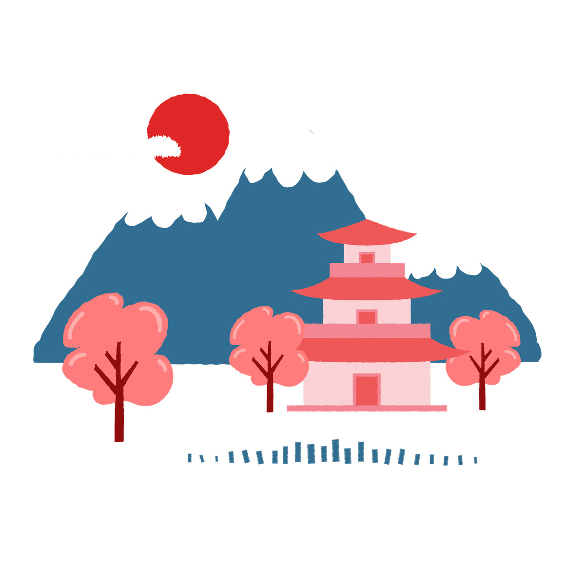 Иллюстрация Japanese landscape with snowy mountains в стиле Cherry — скачать в форматах PNG, SVG