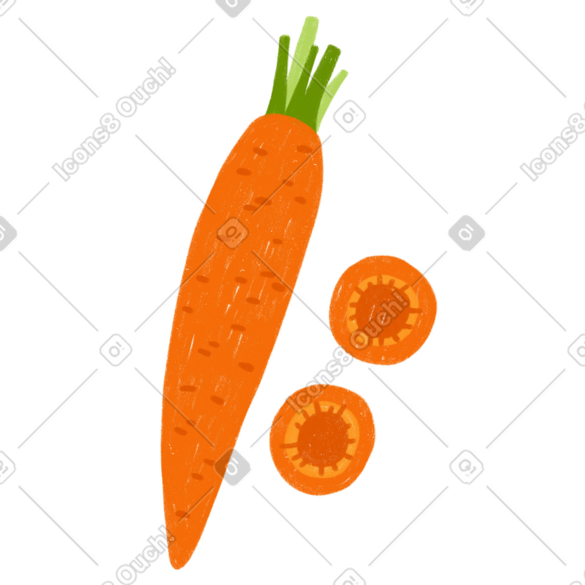 Cozy スタイルの ニンジンとニンジンのスライス のイラストをPNG、SVG形式でダウンロード