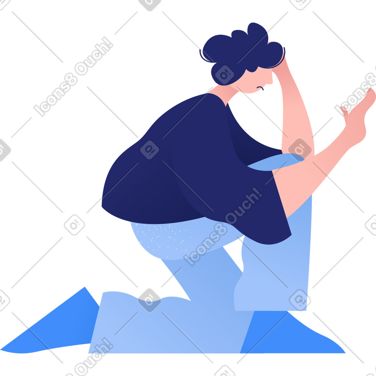 Ilustración Kneeling curly man en estilo Clip a descargar en PNG y SVG