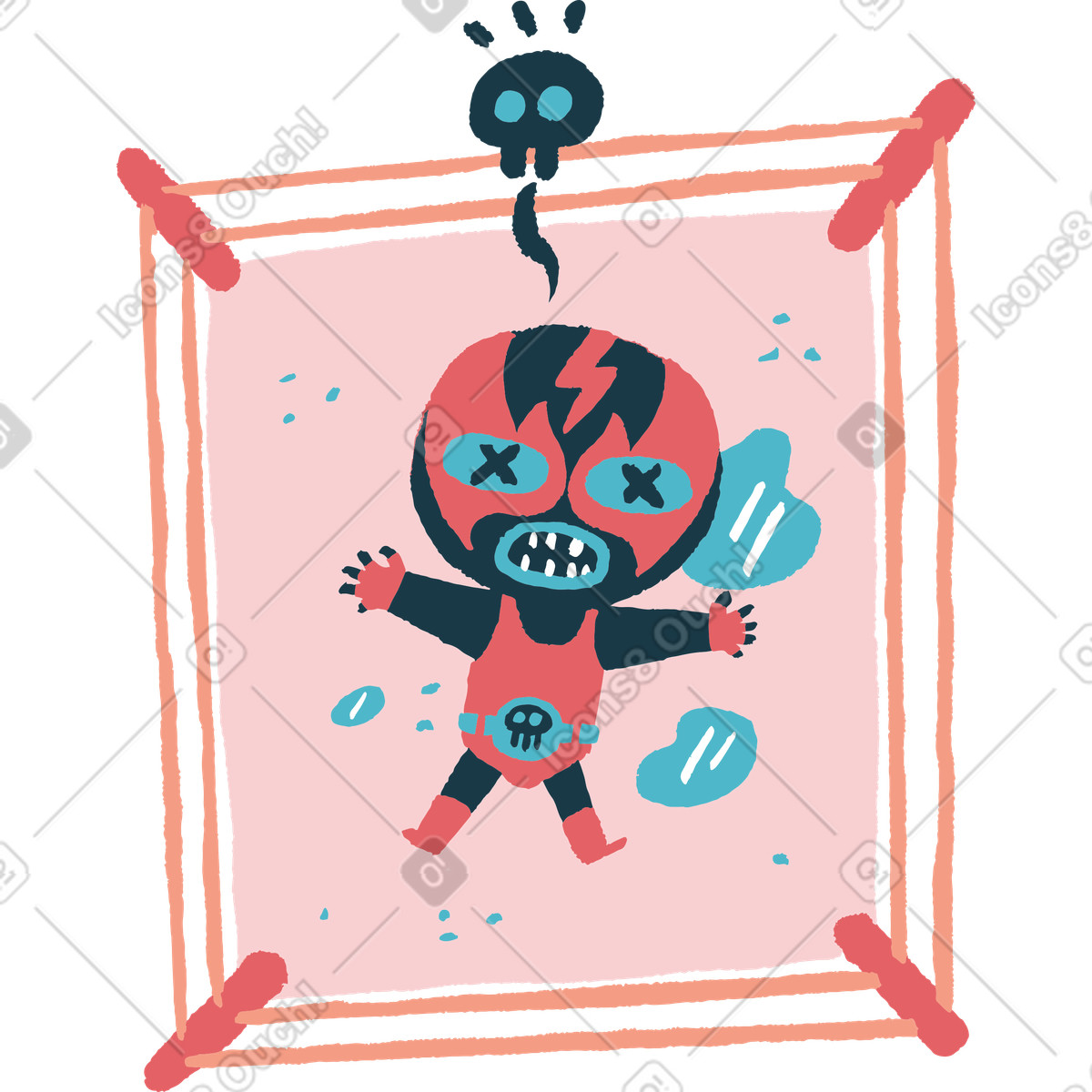 Ilustración Wrestler laying in ring, System crash or fatal error concept en estilo Flamenco a descargar en PNG y SVG
