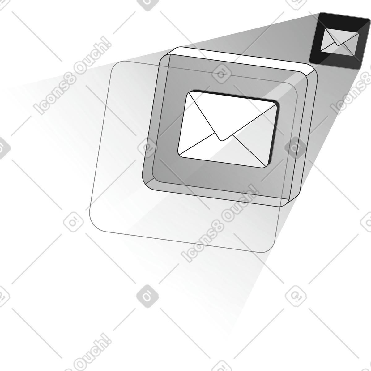 Message app button with envelope symbol in highlighted projection illustration Futuristic style download PNG, SVG